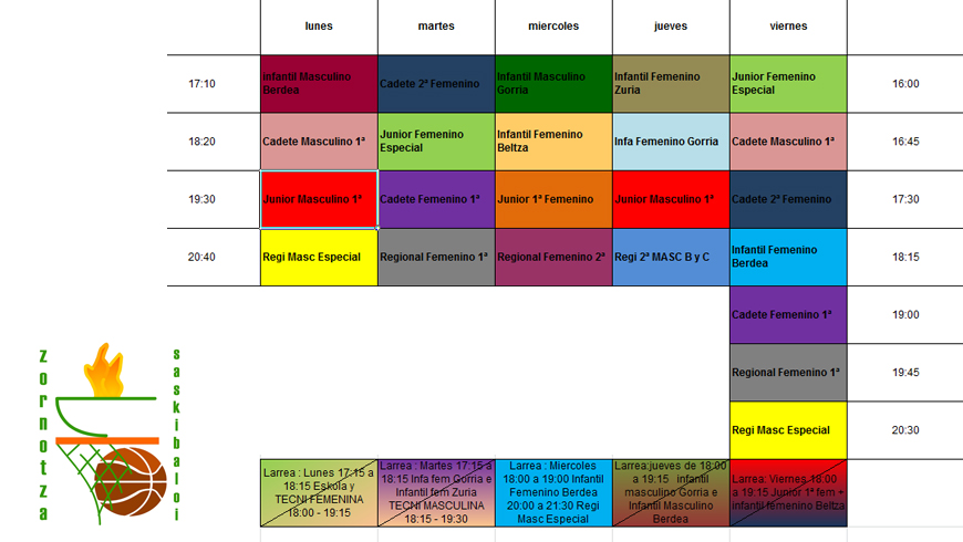 Horarios de Entrenamientos del curso 15/16